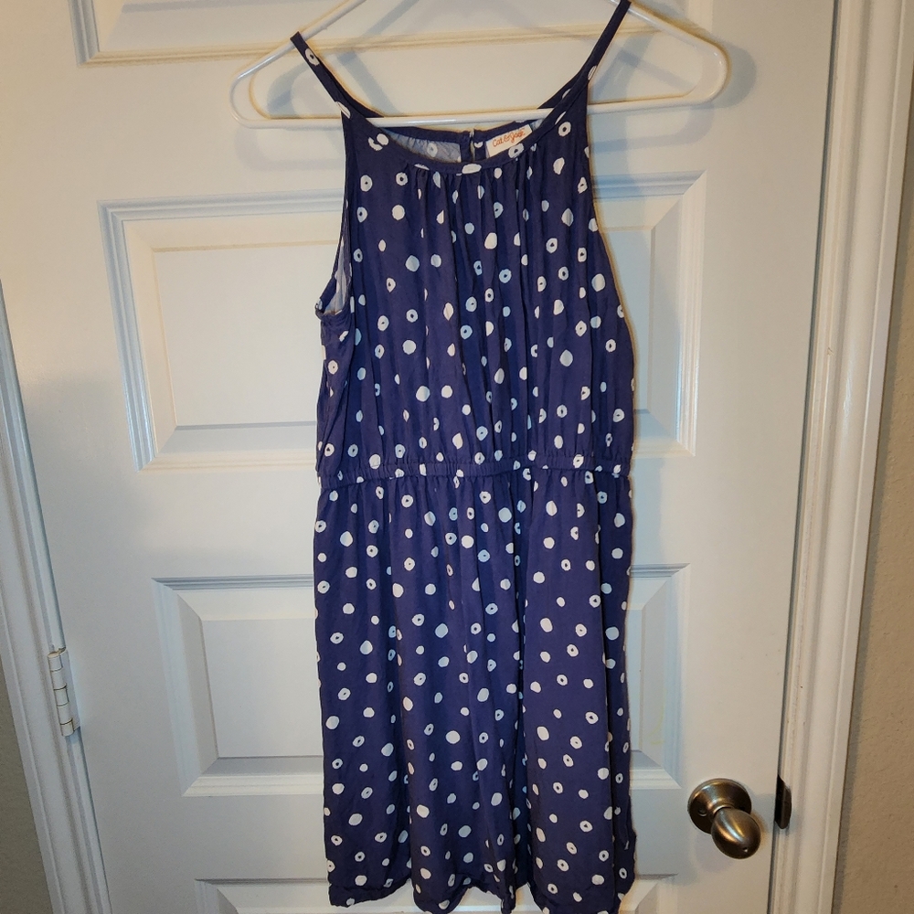 Cat & Jack Dark Blue Polka Dot Silky Feel Sleeveless Dress | Girls Size XL 14/16